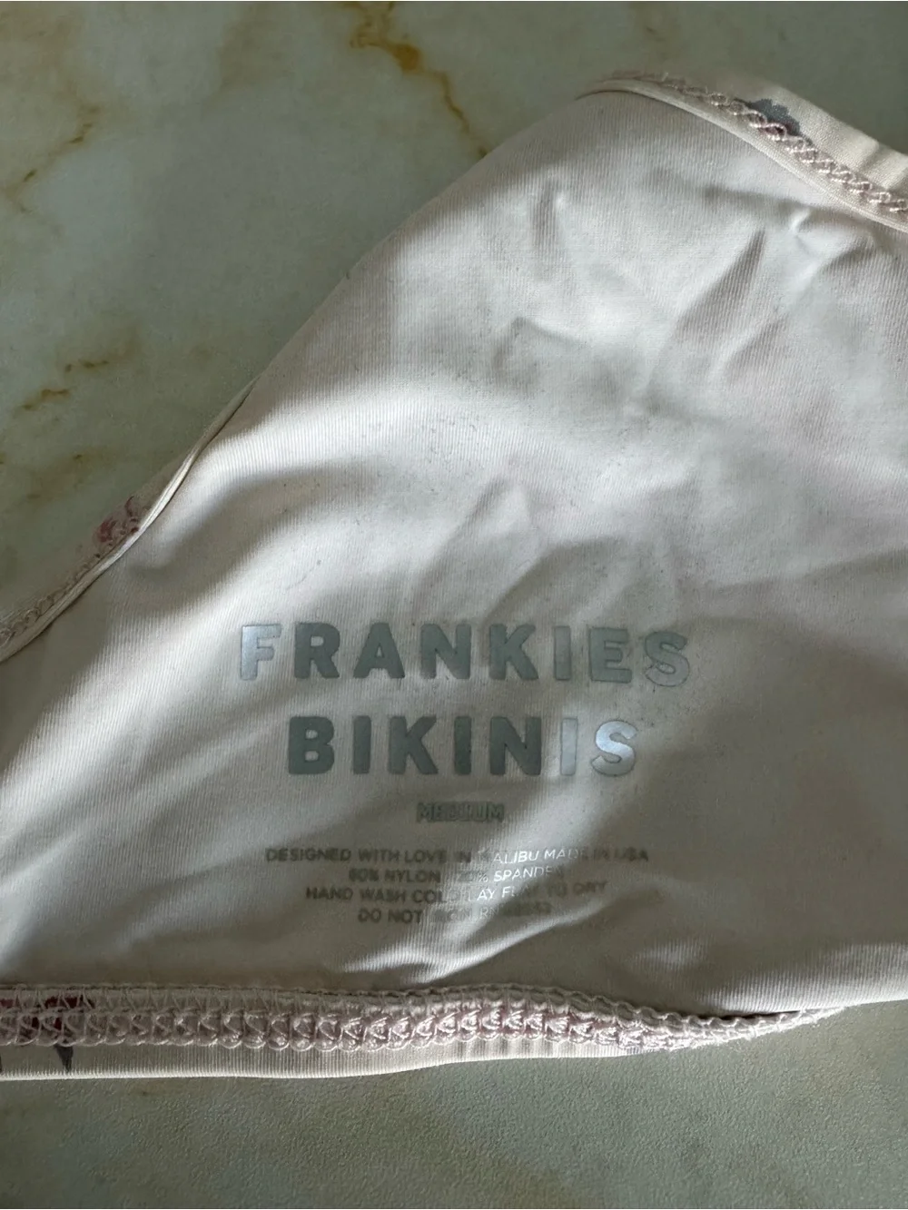 Frankie's Bikinis Cream Bandeau Bikini with Pink Floral Print